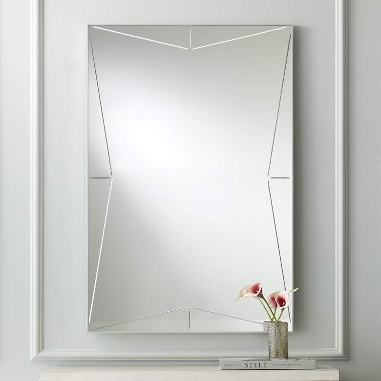Image 1 Possini Euro Relevei Silver 26 inch x 39 inch Rectangular Wall Mirror