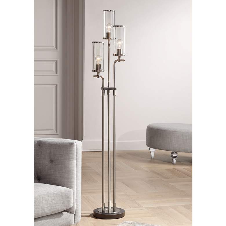 Image 1 Possini Euro Revely Brushed Nickel 3-Light Modern Tree Floor Lamp