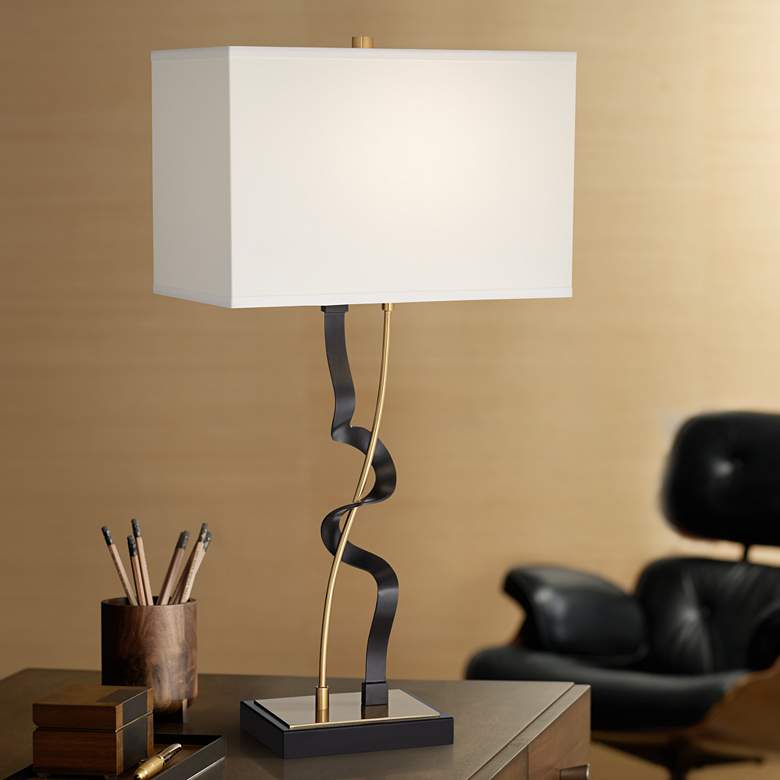 Image 1 Possini Euro Reza 31 1/2" High Black and Brass Metal Table Lamp