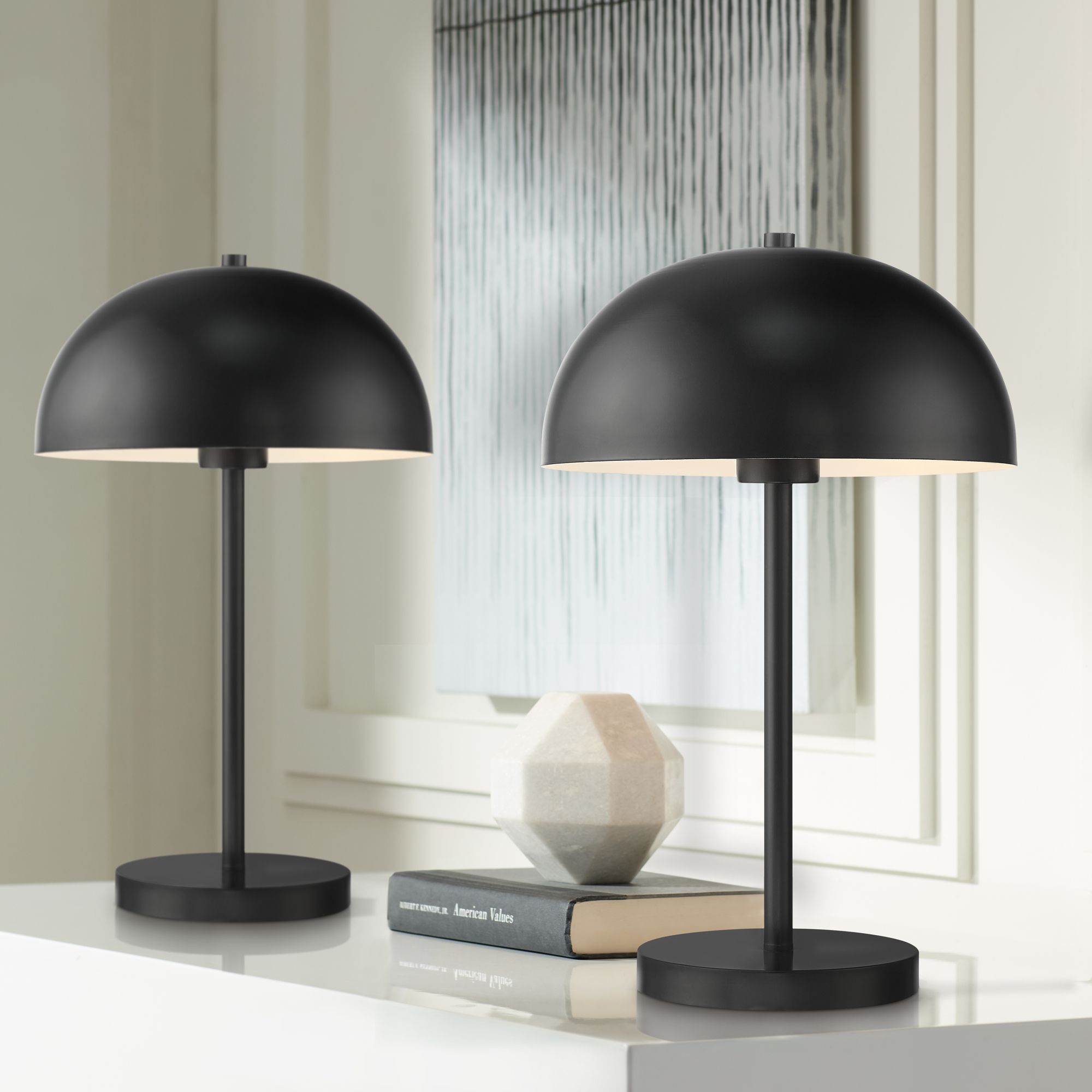 Watch A Video About the 360 Lighting Rhys Black Modern Mushroom Dome Lamps Set of 2