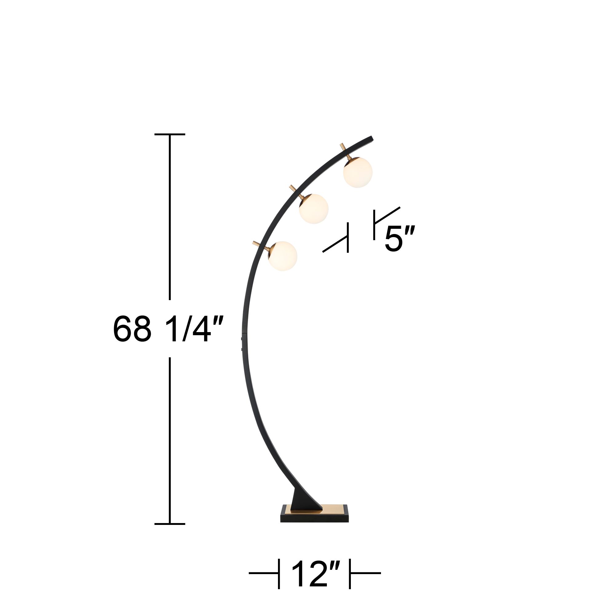 Possini Euro Rialto 68 1/4" Warm Gold and Black 3-Light Arc Floor Lamp