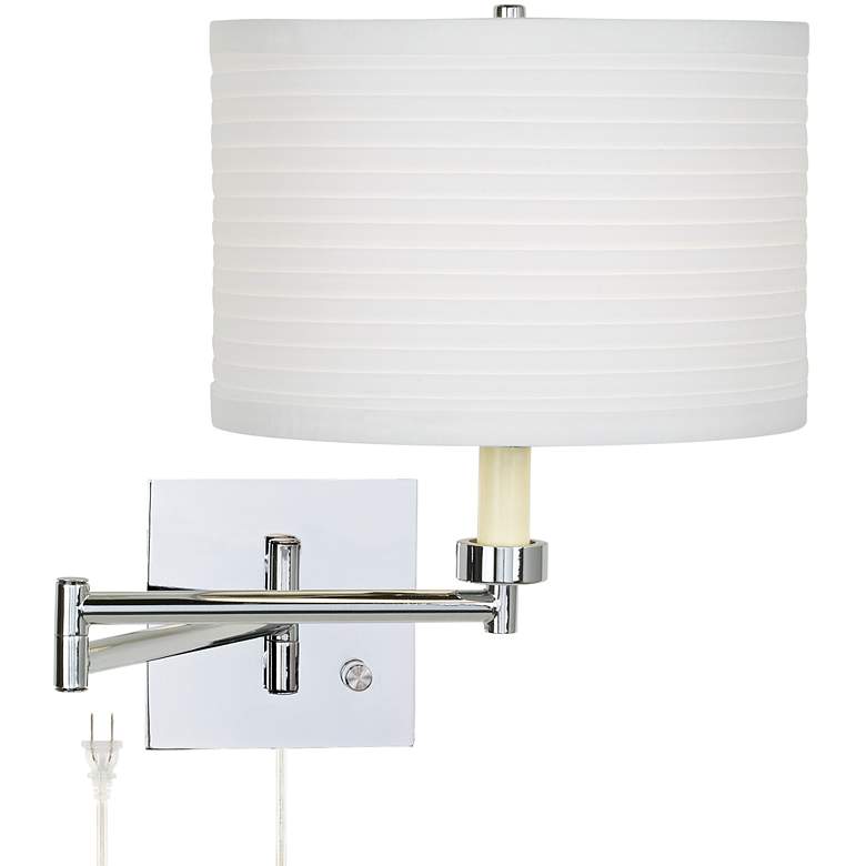 Image 1 Possini Euro Ribbed Shade Chrome Finish Plug-In Swing Arm Wall Lamp