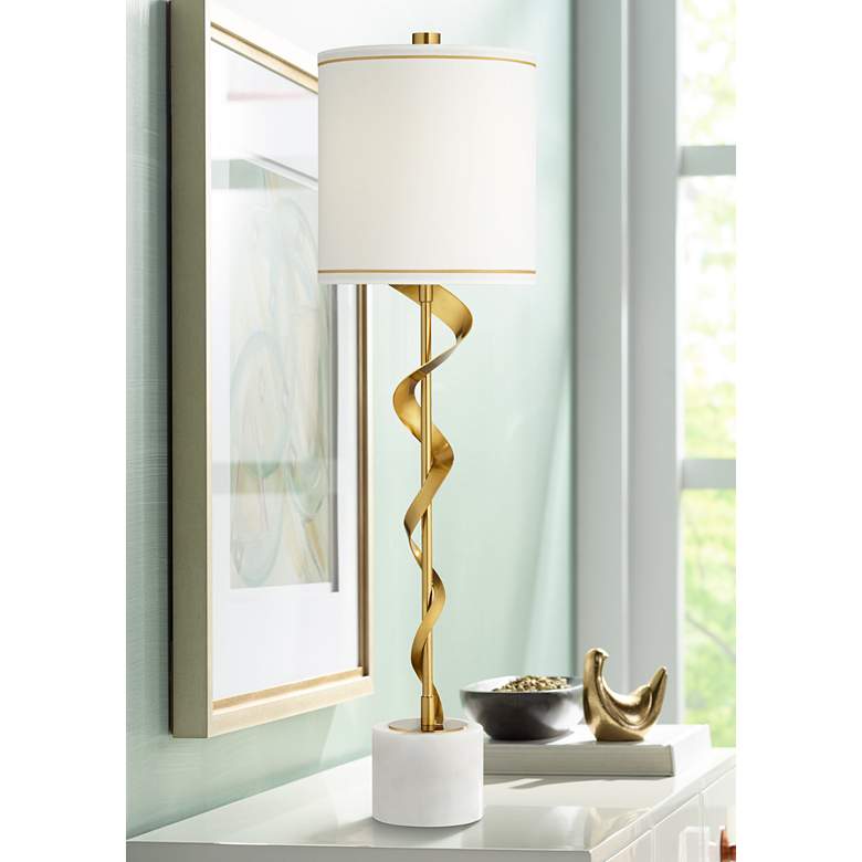 Image 1 Possini Euro Ribbon 34 1/2 inch High Marble and Gold Modern Table Lamp