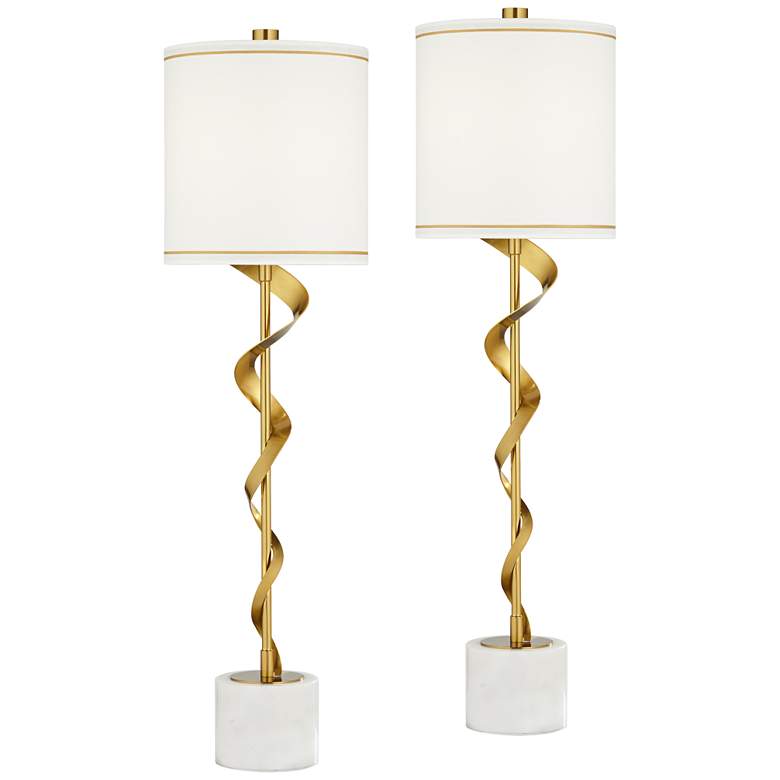 Image 2 Possini Euro Ribbon 34 1/2" Marble and Gold Buffet Lamps Set of 2
