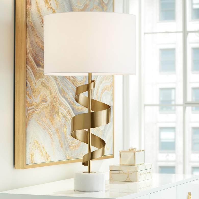 Image 2 Possini Euro Ribbon Wave 30 3/4" Gold and Marble Modern Table Lamp