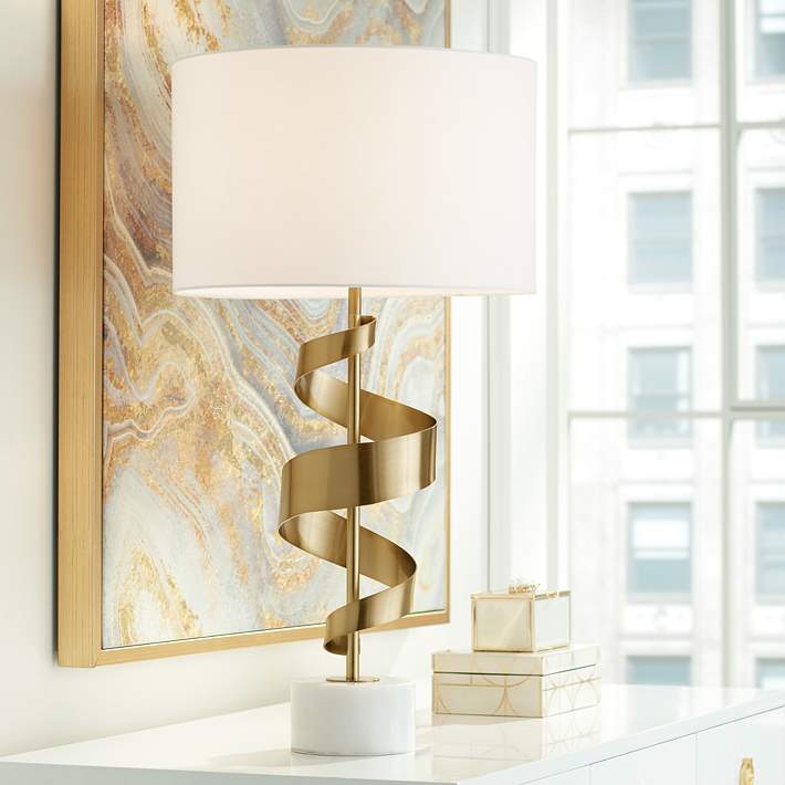 belofte Moet timmerman Possini Euro Ribbon Wave Gold Marble Modern Table Lamp - #493N1 | Lamps Plus