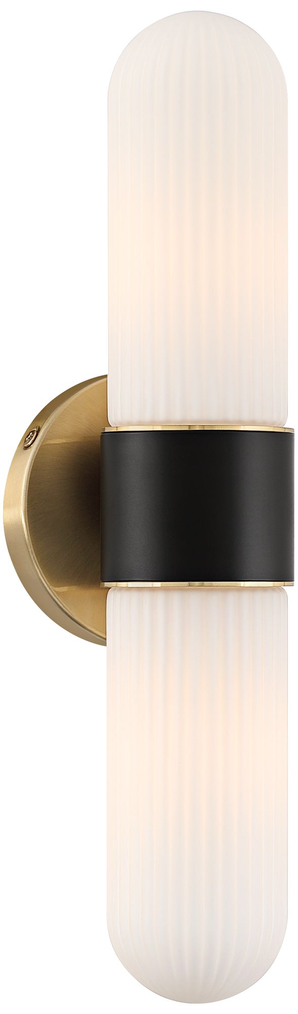 Image 2 Possini Euro Riegel 15"H Black Gold Fluted Glass 2-Light Wall Sconce