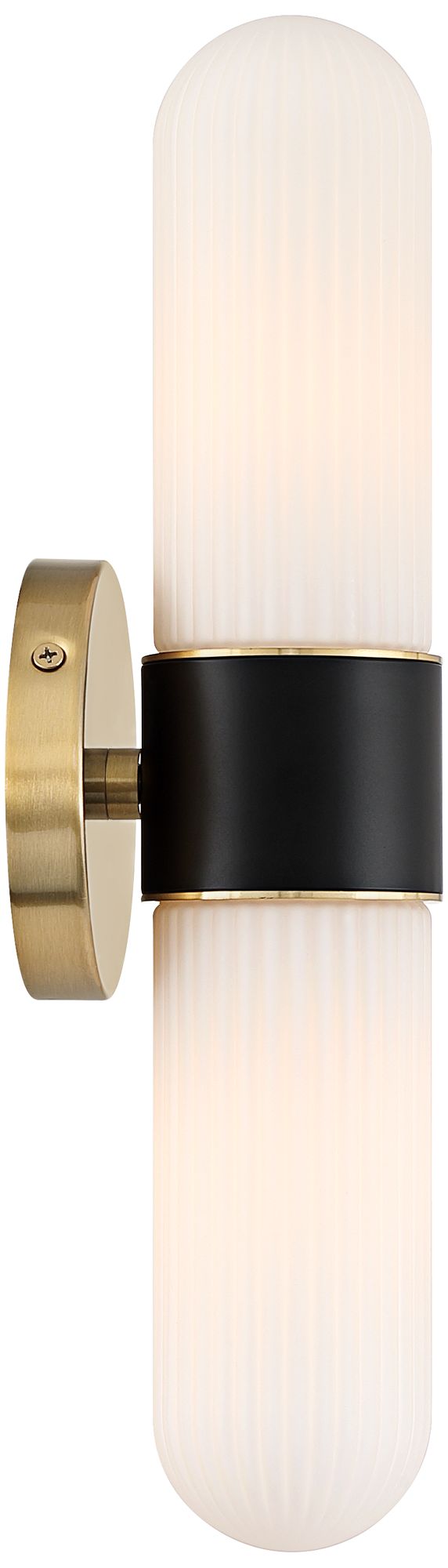 Possini Euro Riegel 15"H Black Gold Fluted Glass 2-Light Wall Sconce
