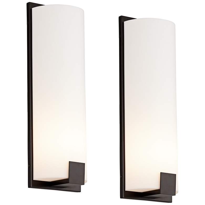 Image 1 Possini Euro Rigdon 19 1/2"H Bronze & White Wall Sconce Set of 2