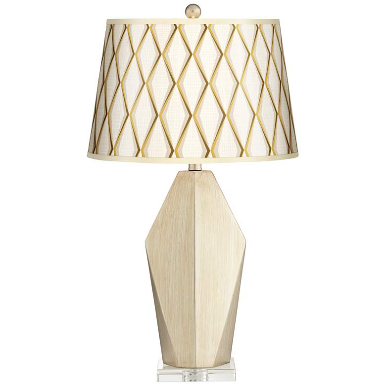 Image 1 Possini Euro Rivera Matrix Beige Shade Champagne Table Lamp