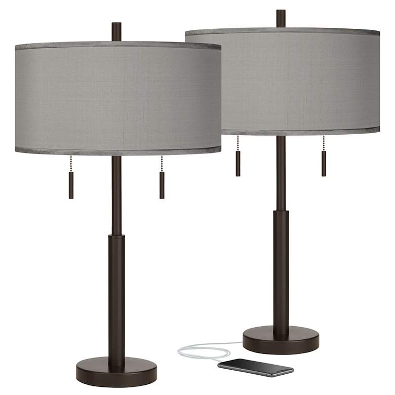 Image 1 Possini Euro Robbie 25 1/2" Gray and Bronze USB Table Lamps Set of 2