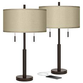 Image1 of Possini Euro Robbie 25 1/2" Sesame and Bronze USB Table Lamps Set of 2