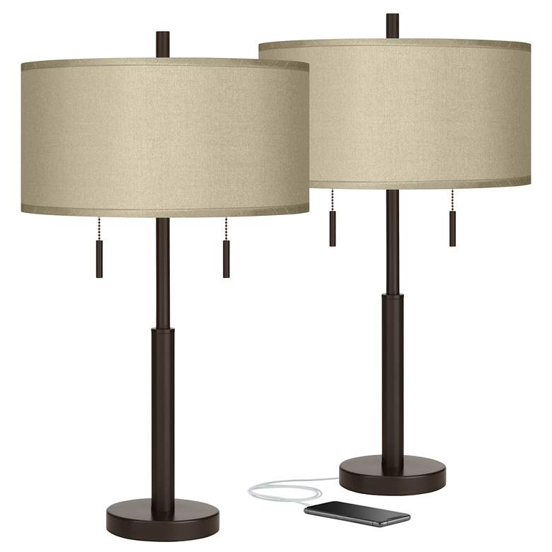 Image 1 Possini Euro Robbie 25 1/2 inch Sesame and Bronze USB Table Lamps Set of 2