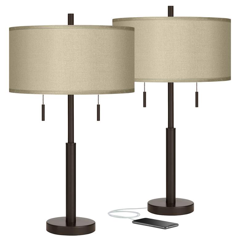 Image 1 Possini Euro Robbie 25 1/2" Sesame and Bronze USB Table Lamps Set of 2