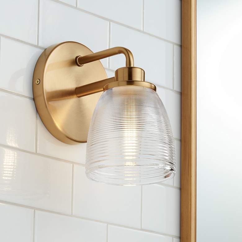 Image 1 Possini Euro Robyn 8 1/2" High Striped Glass and Gold Wall Sconce