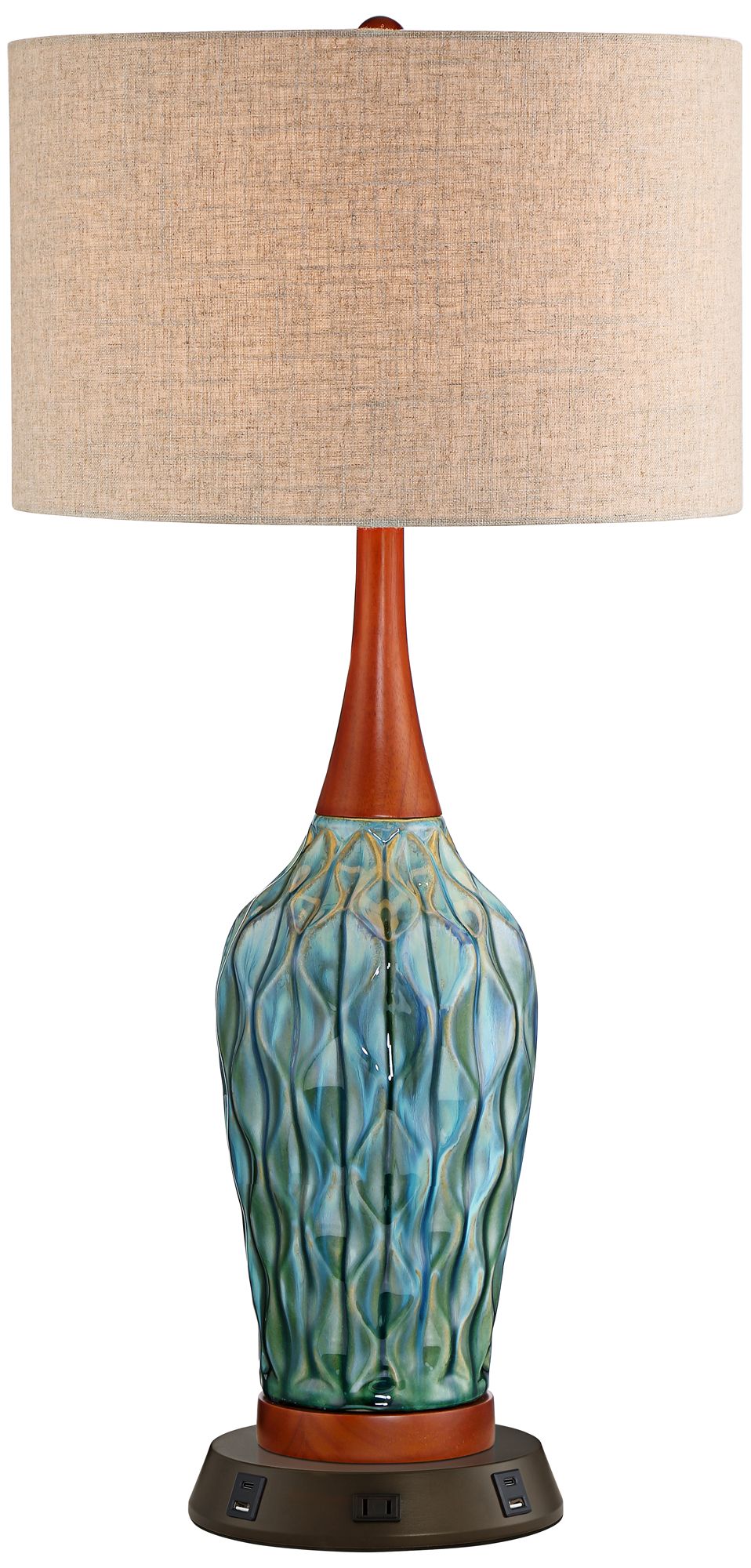 Possini Euro Rocco 30" Blue Ceramic Lamp with USB Workstation Base