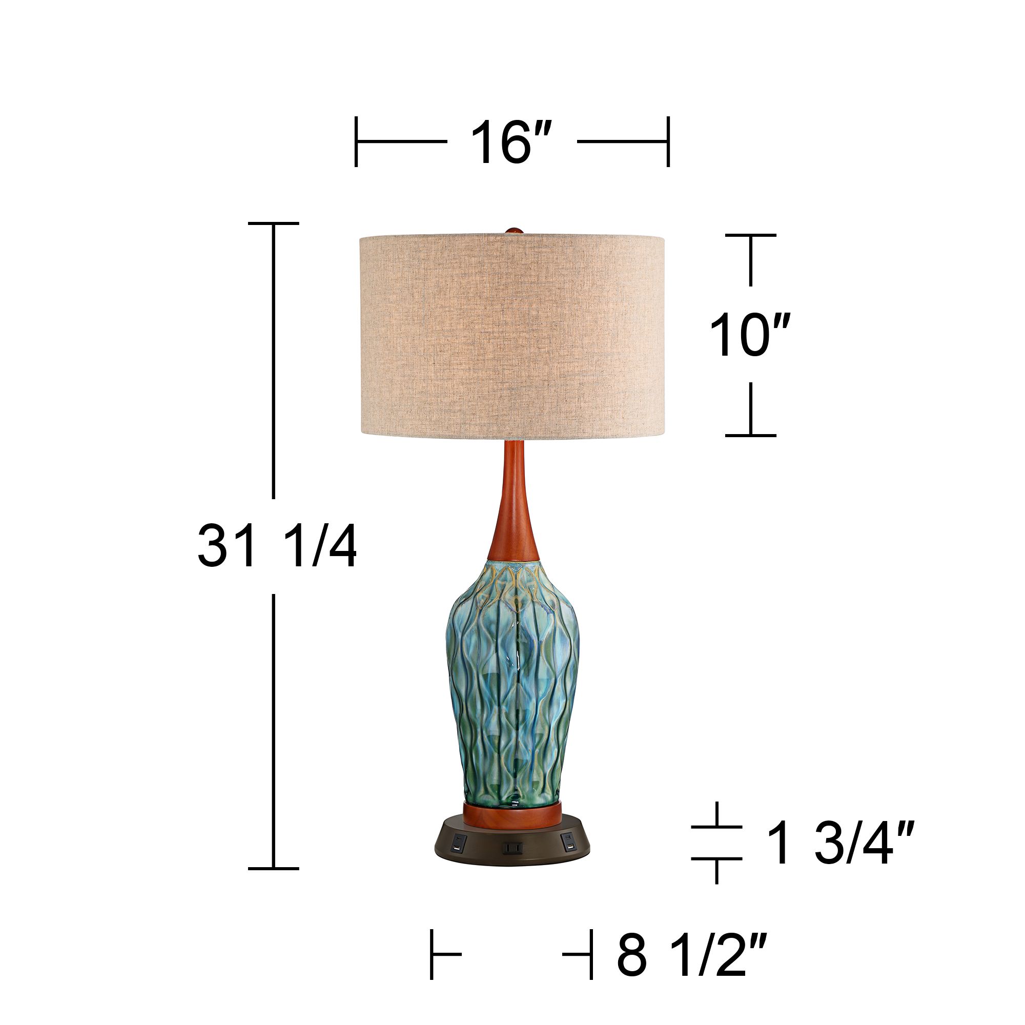 Possini Euro Rocco 30" Blue Ceramic Lamp with USB Workstation Base