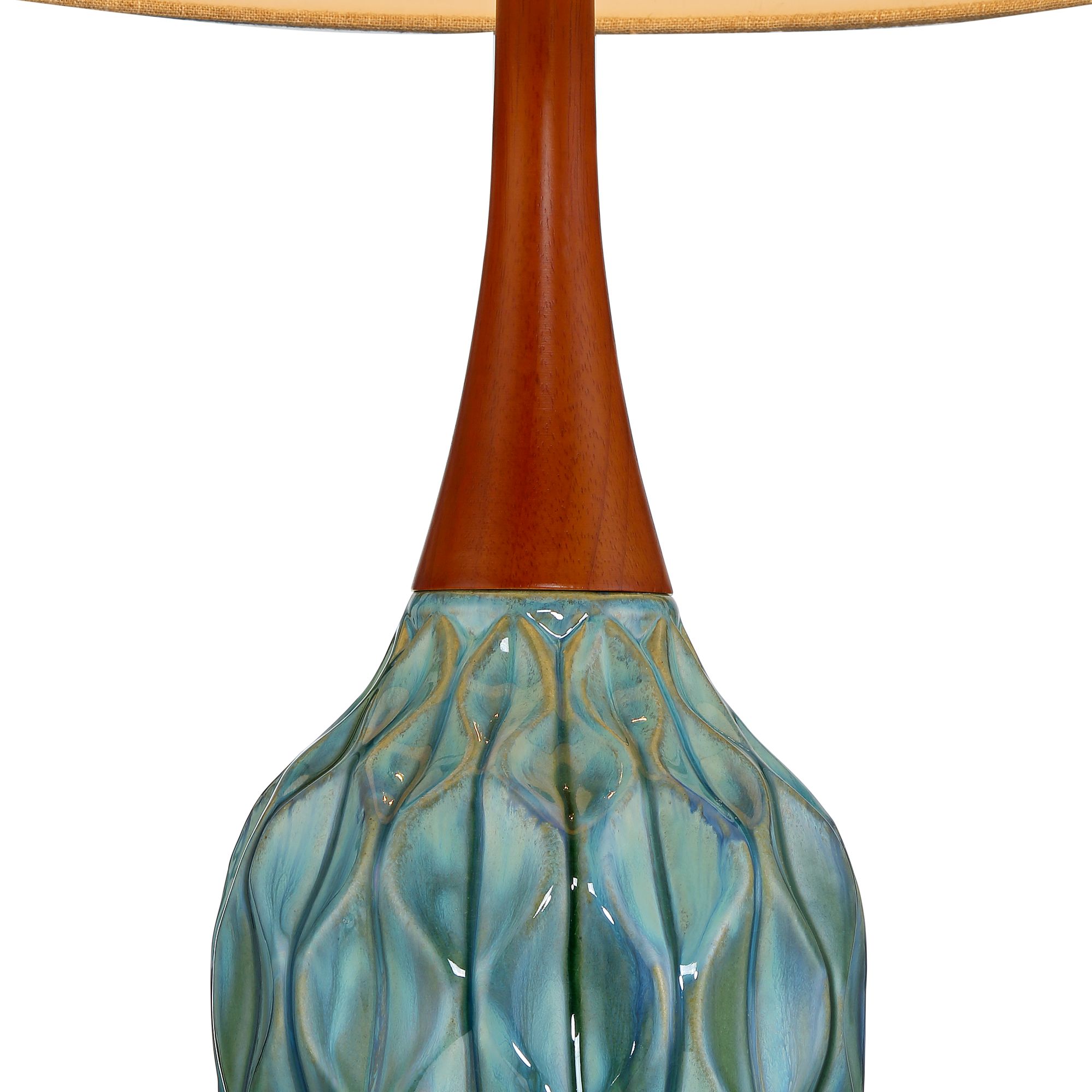 Possini Euro Rocco 30" Blue Ceramic Mid-Century Table Lamp with Dimmer in scene