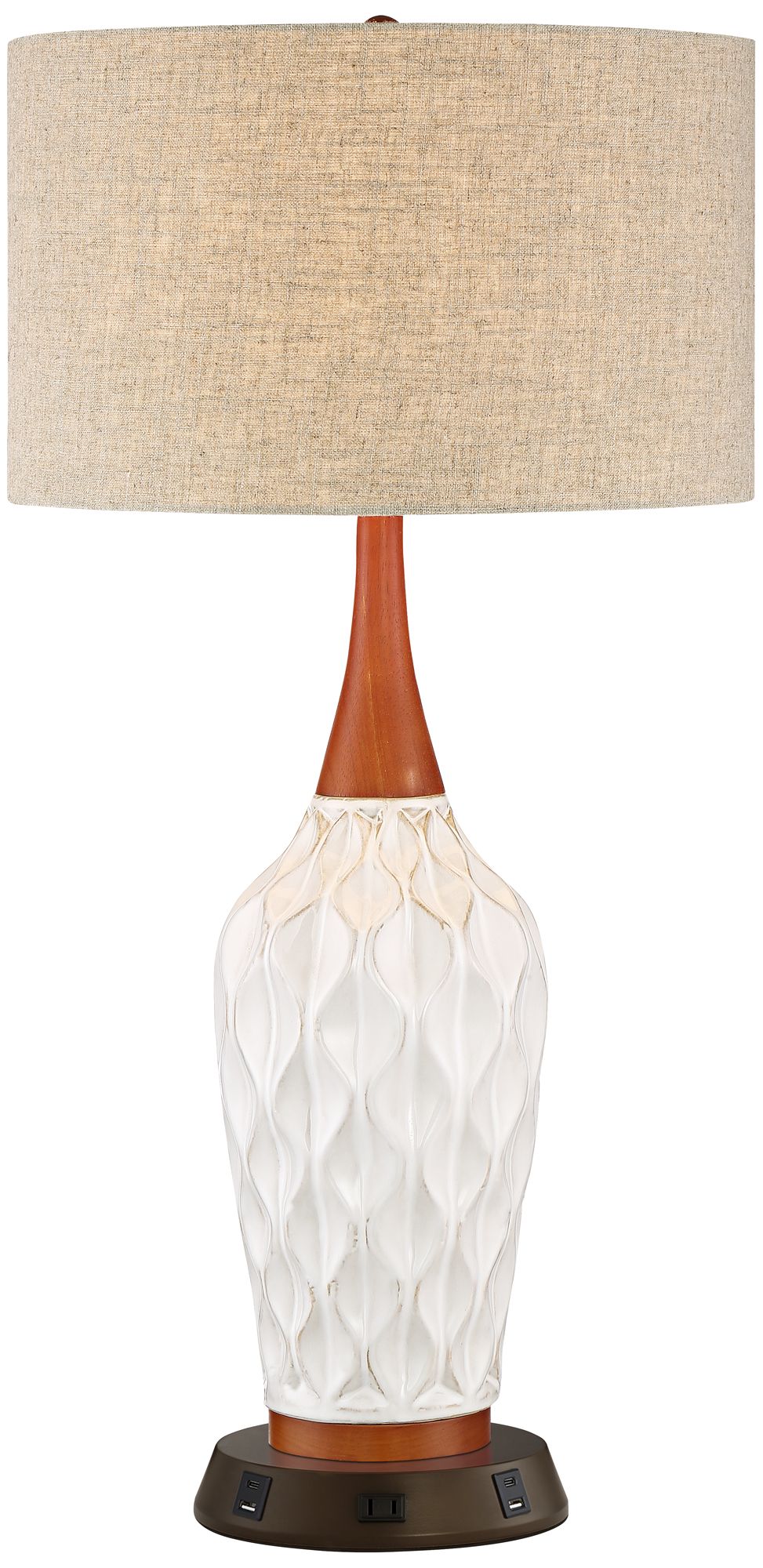 Possini Euro Rocco 30" White Ceramic Lamp with USB Workstation Base