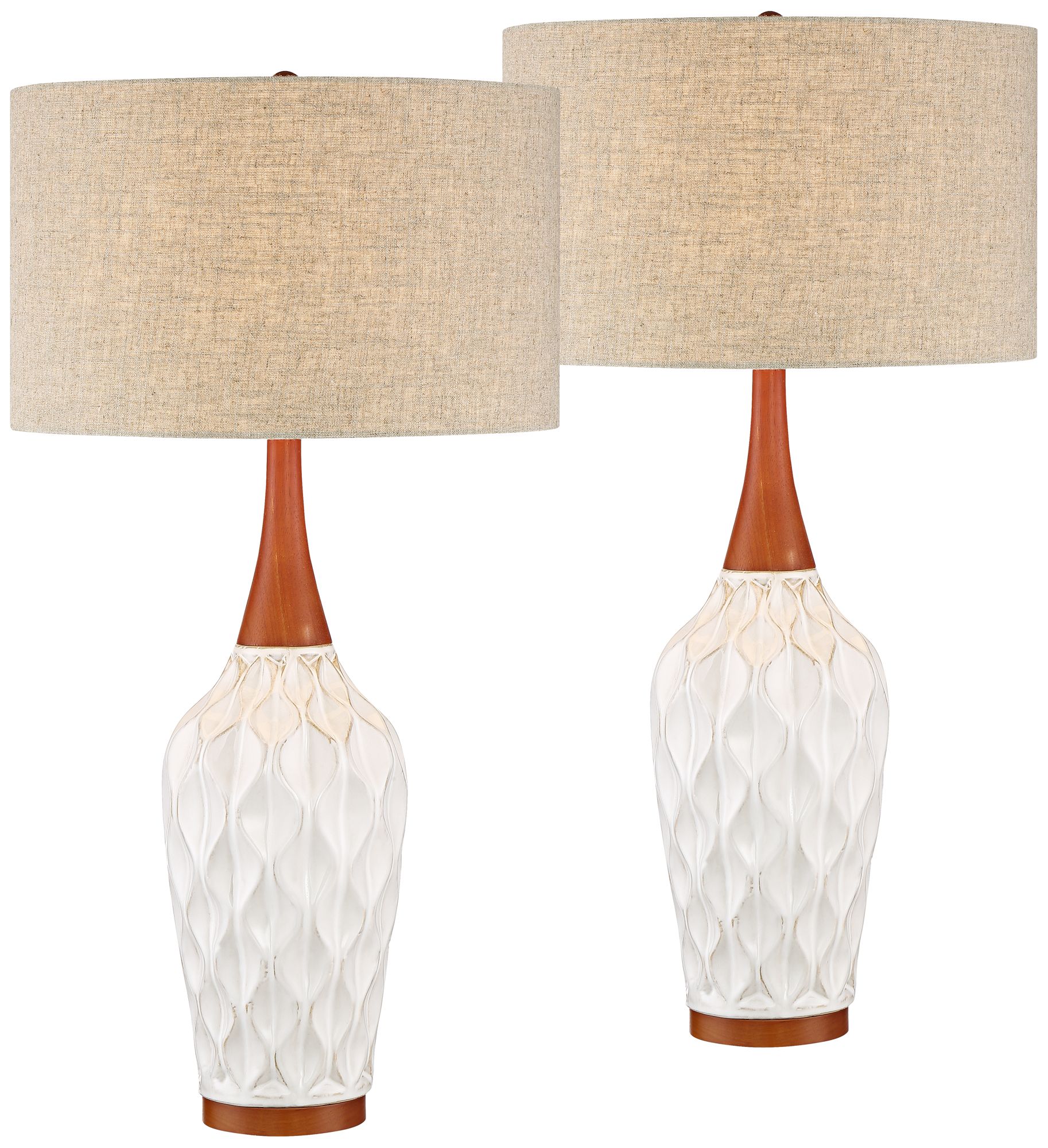 Possini Euro Rocco 30" White Modern Ceramic Table Lamps Set of 2