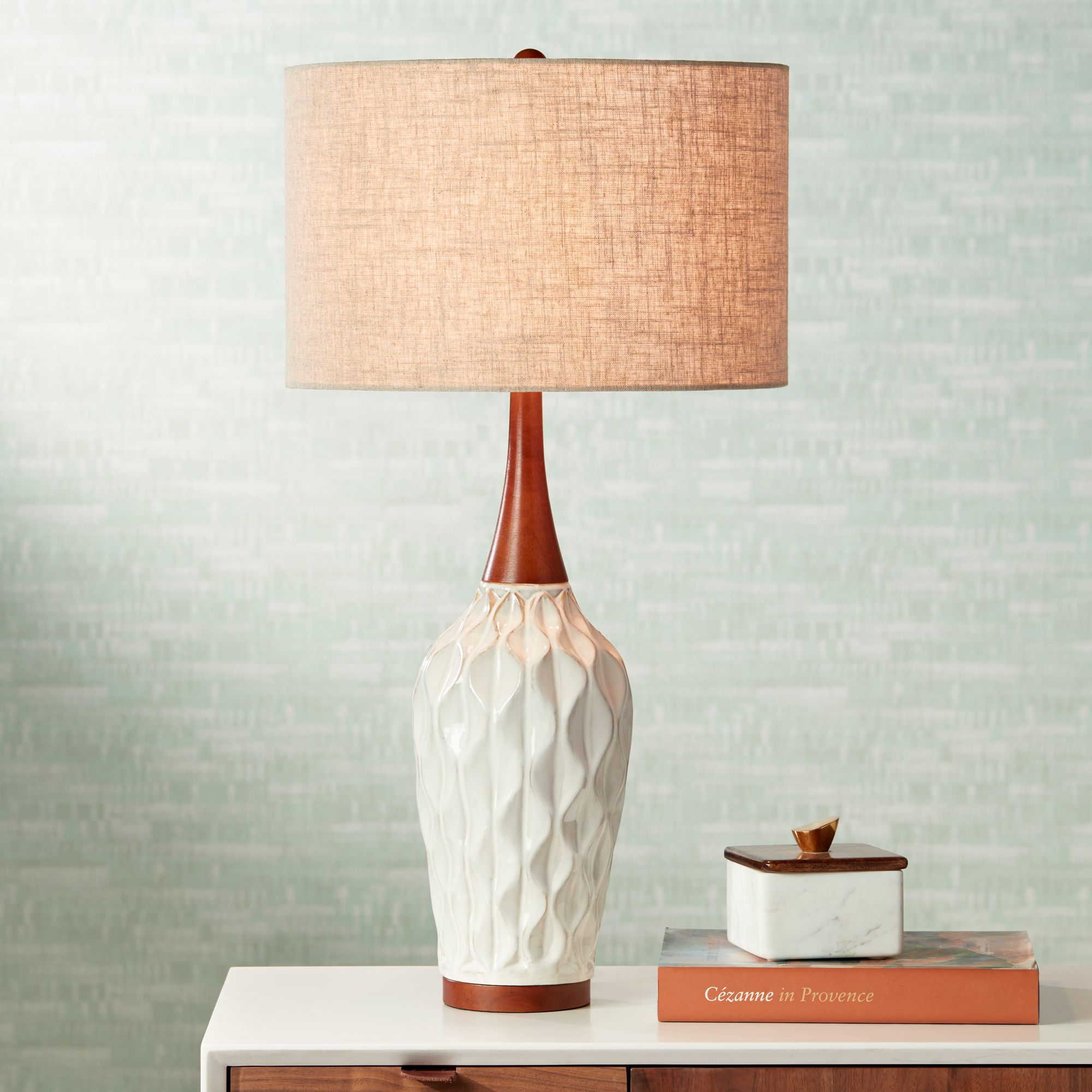 Possini Euro Rocco 30" White Modern Ceramic Table Lamps Set of 2 in scene