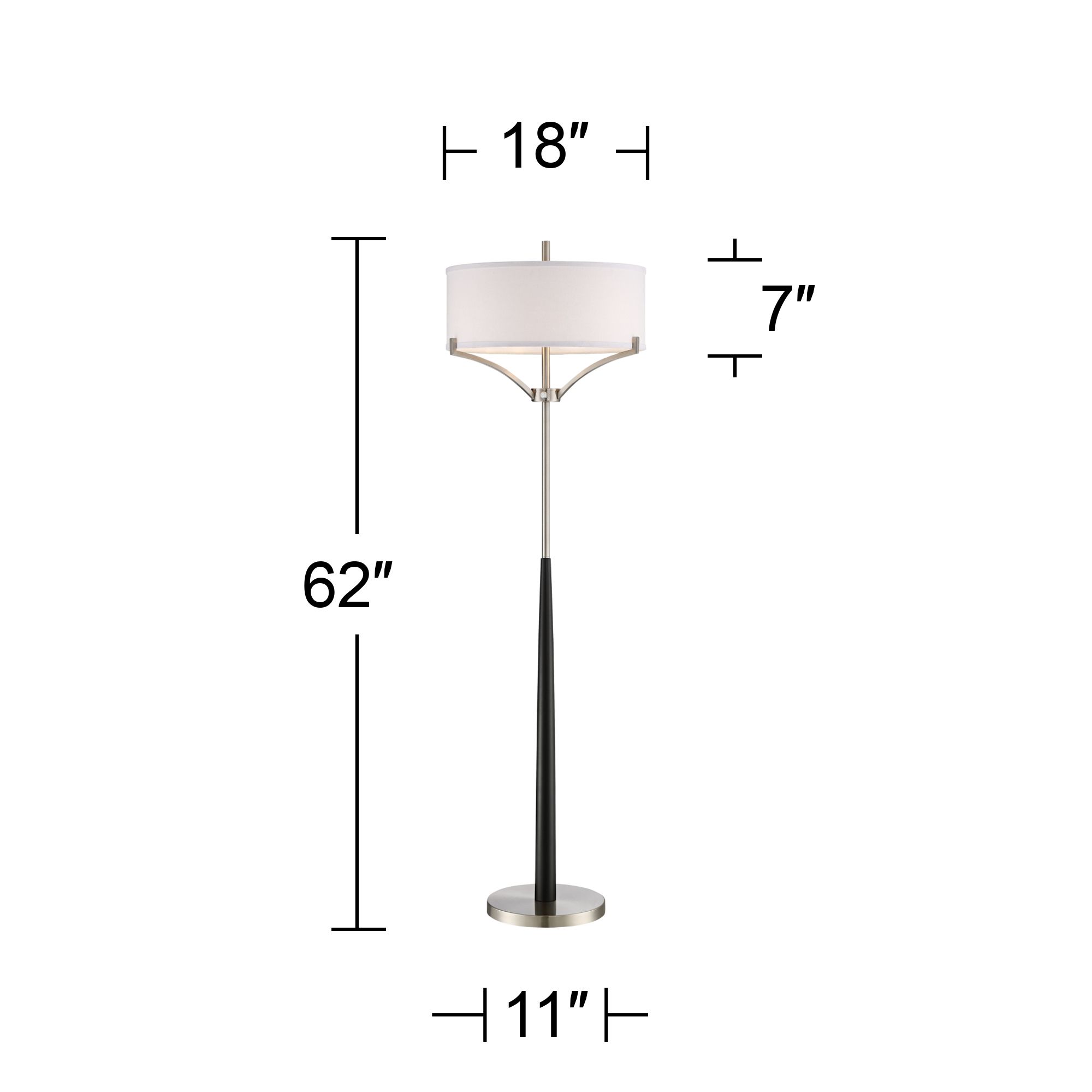 Possini Euro Roland 62" Black Brushed Nickel Column 2-Light Floor Lamp in scene