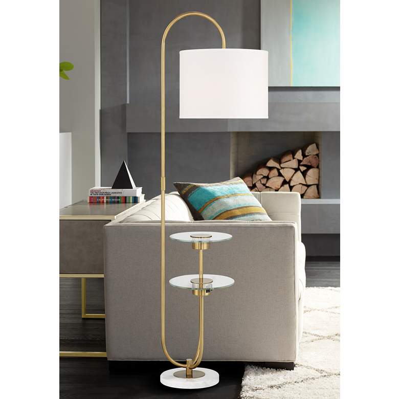 Possini Euro Roma Floor Lamp with Tray Tables Dual USB Ports and Outlet