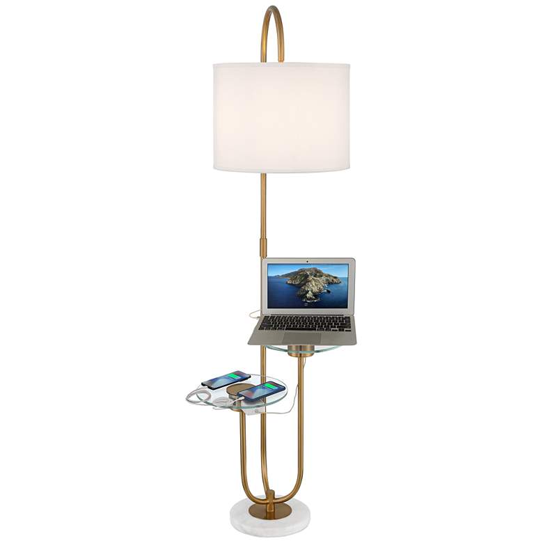 Possini Euro Roma Floor Lamp with Tray Tables Dual USB Ports and Outlet more views
