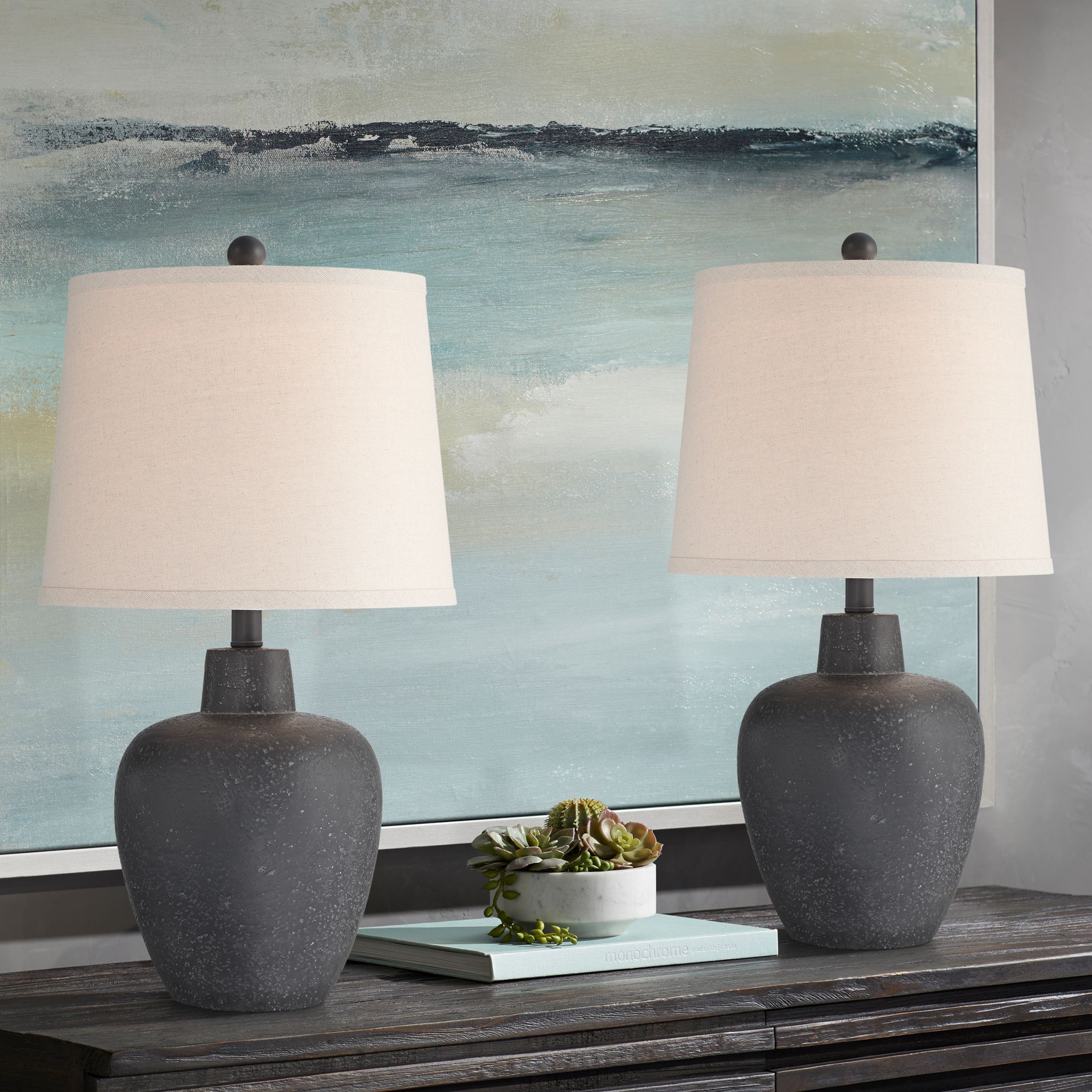Possini Euro Romeo 23 1/2" High Stone Gray Jar Table Lamps Set of 2 in scene