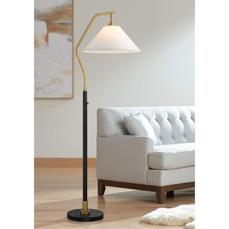 Image 1 Possini Euro Rook 66 inch Chairside Arc Floor Lamp with Dimmer