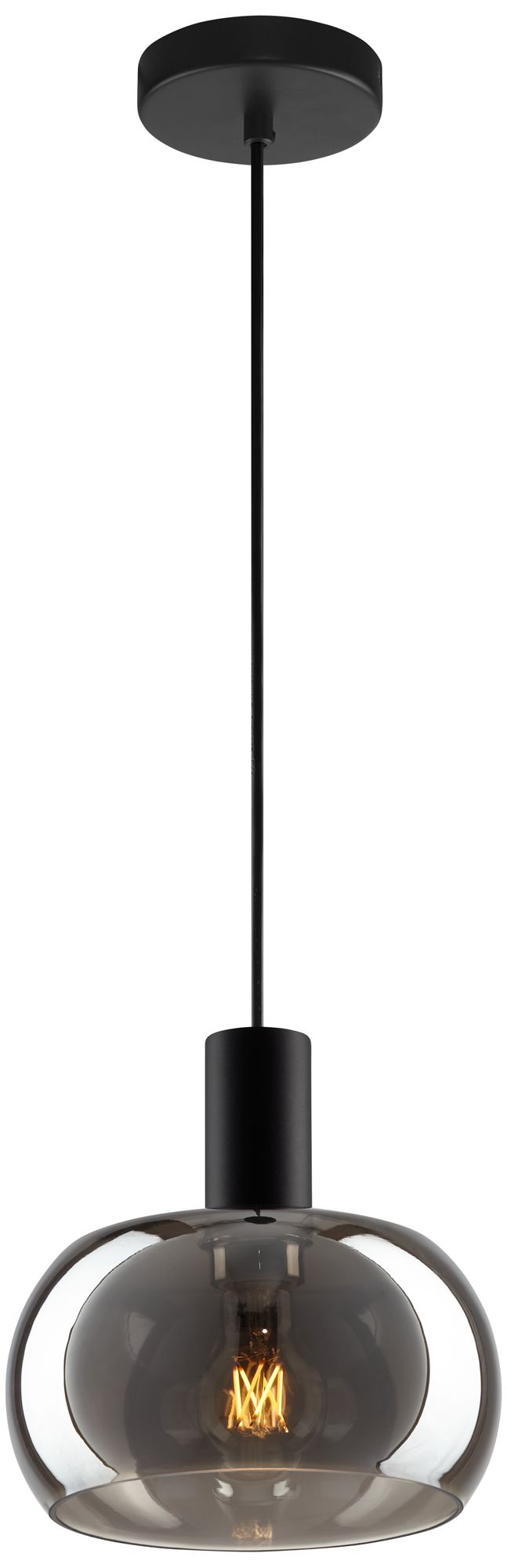 Watch A Video About the Possini Euro Rorie Black Smoke Glass Mini Pendant