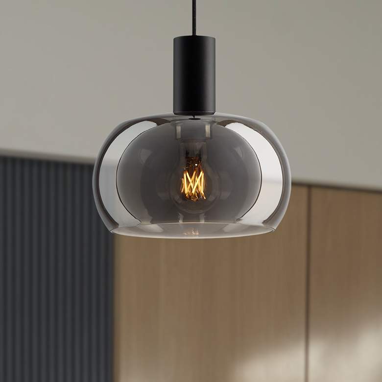Image 1 Possini Euro Rorie 8 1/2"W Black Smoke Glass Mini Pendant