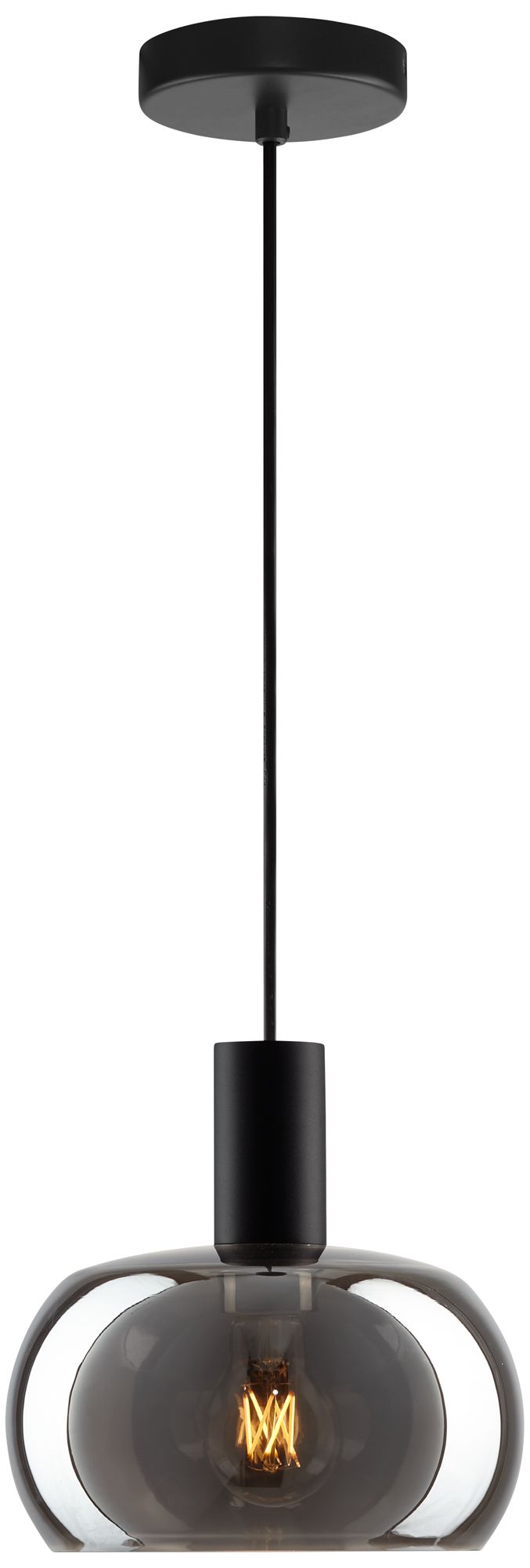 Watch A Video About the Possini Euro Rorie Black Smoke Glass Mini Pendant