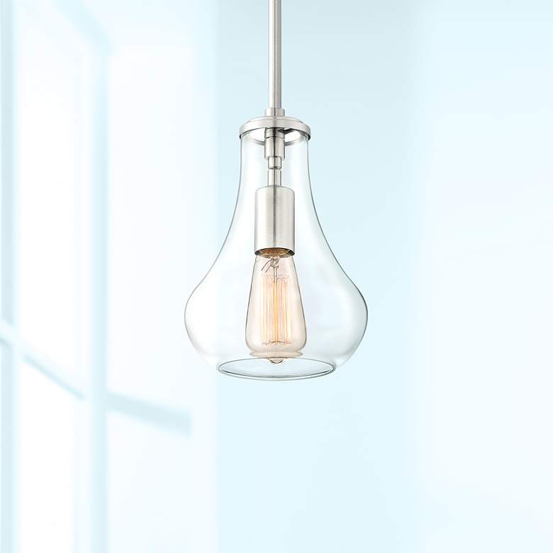 Image 1 Possini Euro Roselle 8 1/2" Wide Brushed Nickel and Glass Mini Pendant