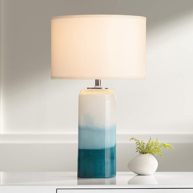 Image 1 Possini Euro Roxanne 25" Blue Art Glass Table Lamp with Night Light