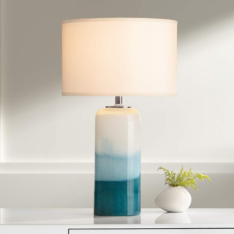 Image 1 Possini Euro Roxanne Blue Art Glass Table Lamp with LED Night Light