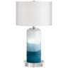 Possini Euro Roxanne Blue Glass Table Lamp With 8" Wide Round Riser