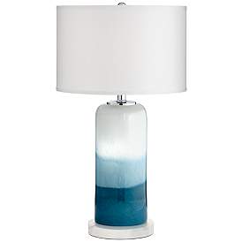 Image1 of Possini Euro Roxanne Coastal Blue Night Light Table Lamp with Marble Riser