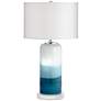 Possini Euro Roxanne Coastal Blue Night Light Table Lamp with Marble Riser