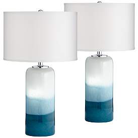 Image2 of Possini Euro Roxanne White Blue Glass Night Light Table Lamps Set of 2