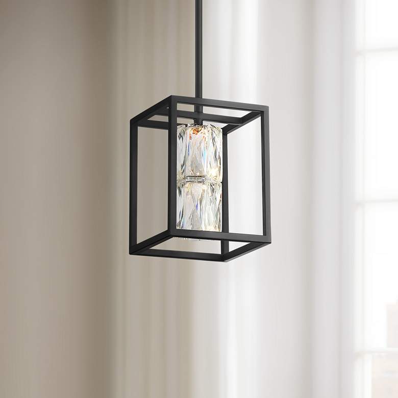 Image 1 Possini Euro Roxbury 6" Open Rectangle Black and Crystal Mini Pendant