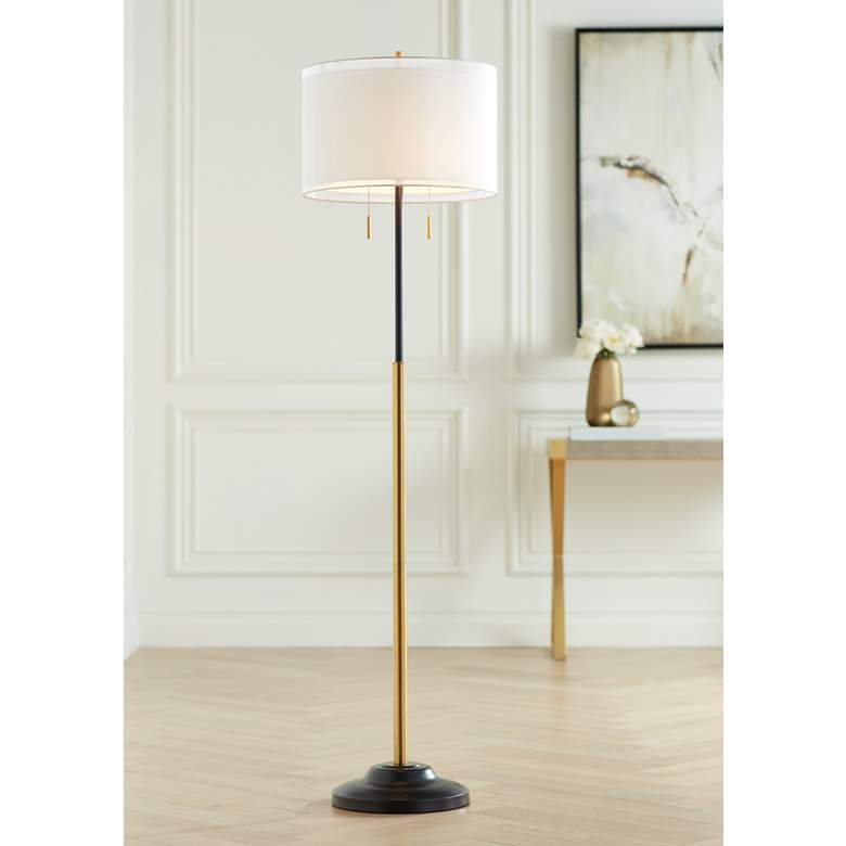 Image 1 Possini Euro Roxie 65 1/2 inch Double Shade Black and Gold Floor Lamp
