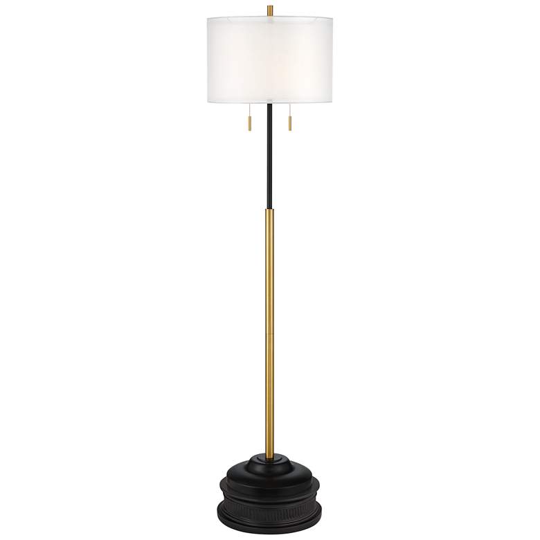 Image 1 Possini Euro Roxie 70" Brass Black Modern Floor Lamp with Black Riser