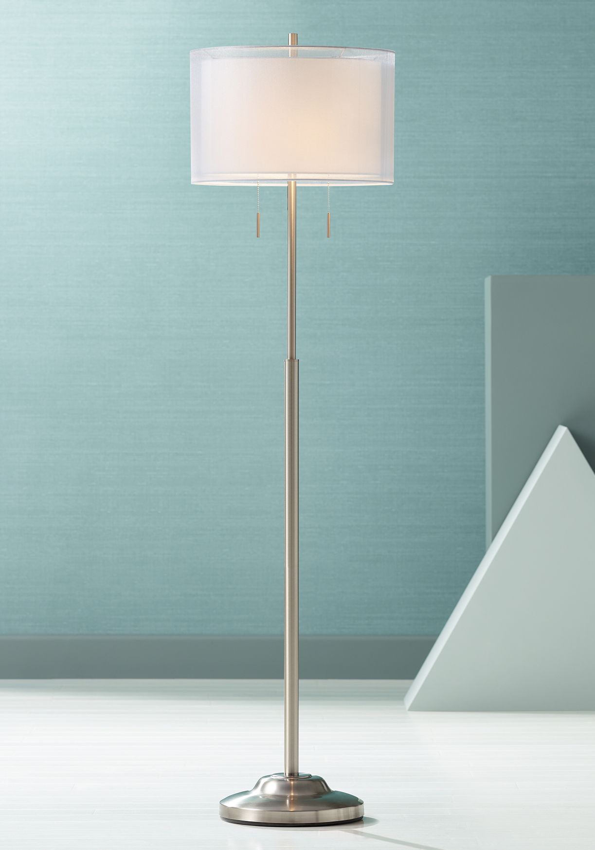 Possini Euro Roxie Brushed Nickel Modern Floor Lamp with Double