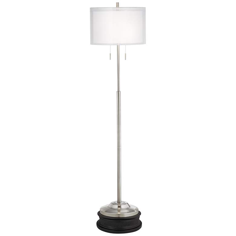 Possini Euro Roxie Modern Brushed Nickel Double Shade Floor Lamp with Riser
