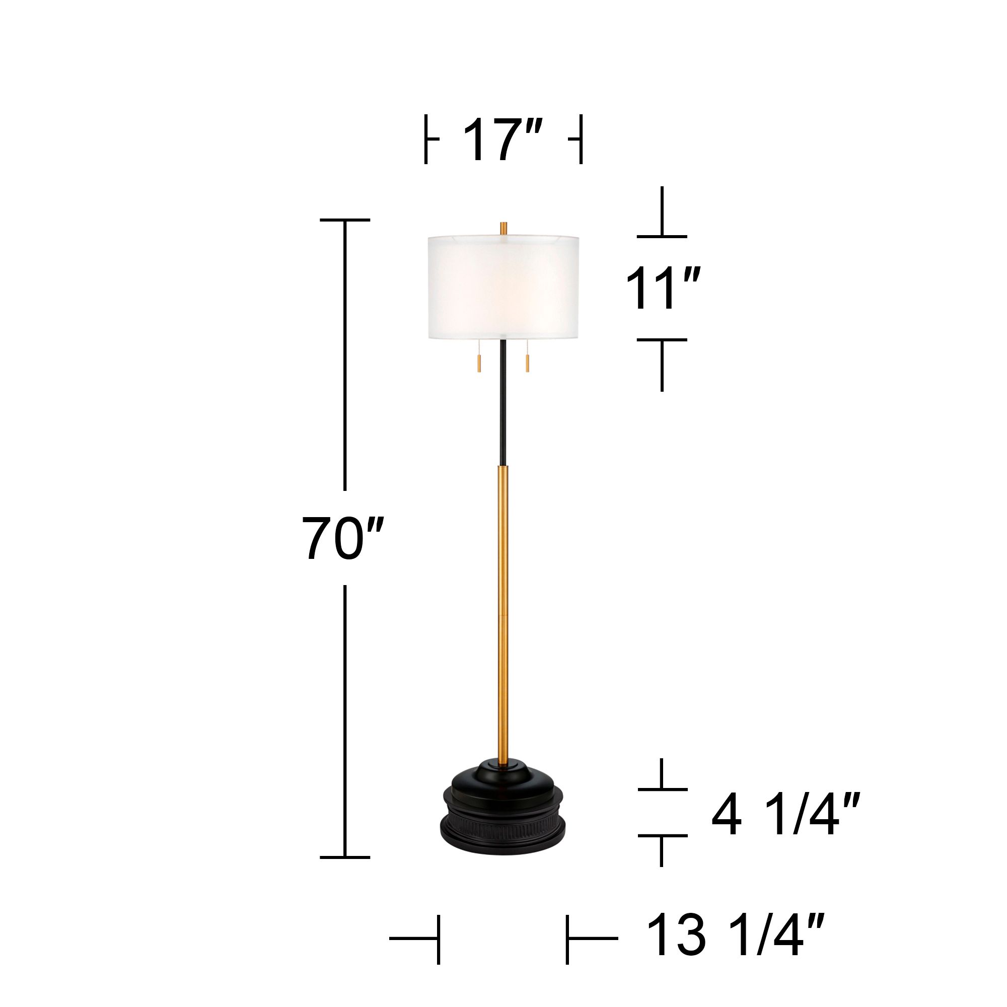 Possini Euro Roxxy 70" Brass Black Modern Floor Lamp with Black Riser