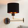 Thumbnail1 of Possini Euro Rumi 13 1/4"H Gold and Black Swing-Arm Plug-In Wall Lamp
