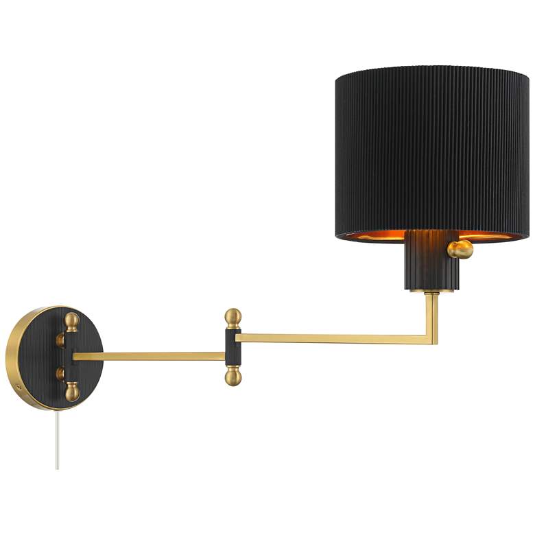 Image 6 Possini Euro Rumi 13 1/4"H Gold and Black Swing-Arm Plug-In Wall Lamp more views