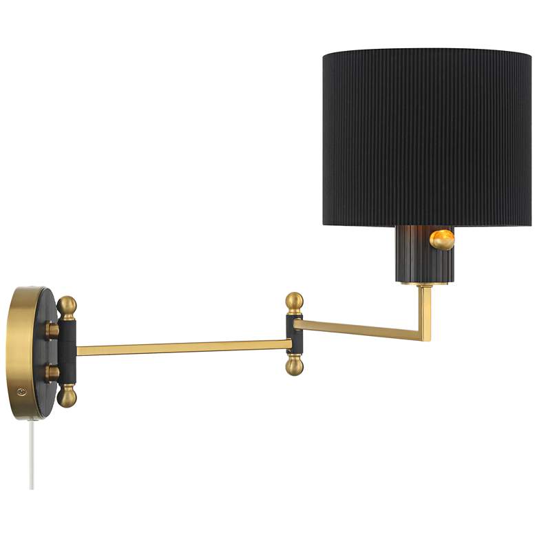 Image 7 Possini Euro Rumi 13 1/4"H Gold and Black Swing-Arm Plug-In Wall Lamp more views