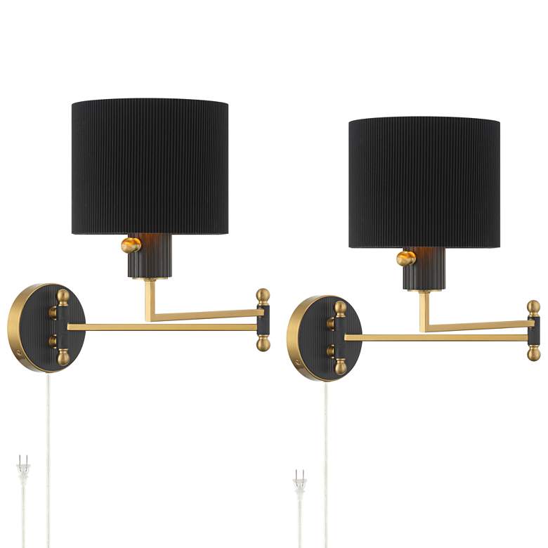 Image 2 Possini Euro Rumi 13 1/4"H Gold Swing-Arm Plug-In Wall Lamp Set of 2